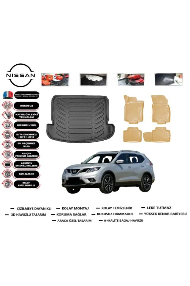 Nissan X-Trail 5 Koltuk 2020 Model Bagaj Havuzu(paspası)+Araca Özel Bej Paspas Takımı Flex