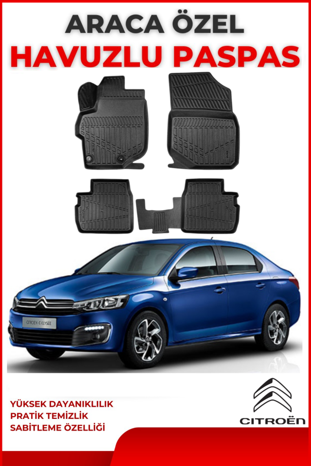 Citroen C-Elyse 2012 Sonrası 4D Araca Özel Havuzlu Kokusuz Paspas Takımıı