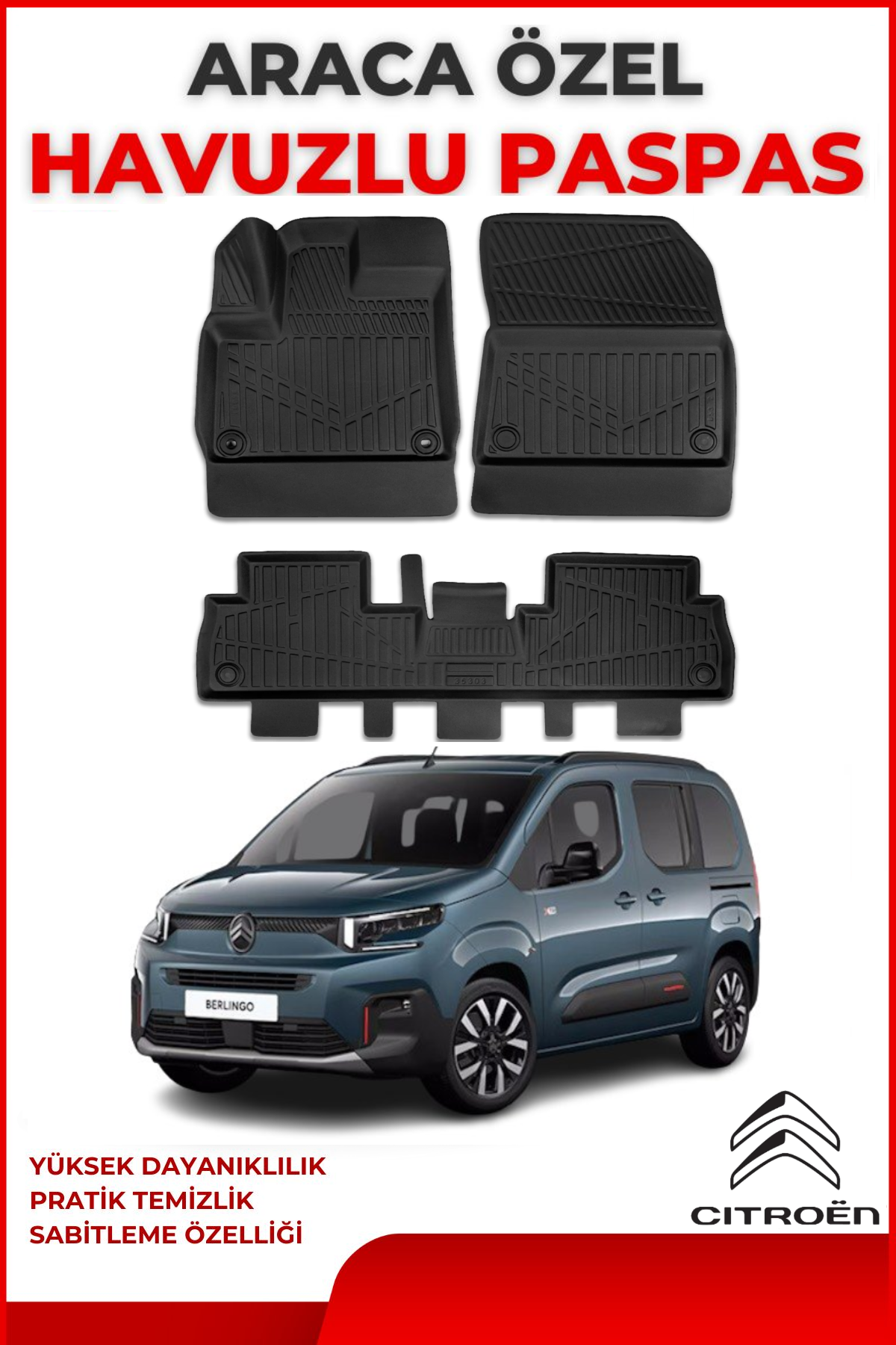Citroen Berlingo 2019 Sonrası 4D Araca Özel Havuzlu Kokusuz Paspas Takımıı