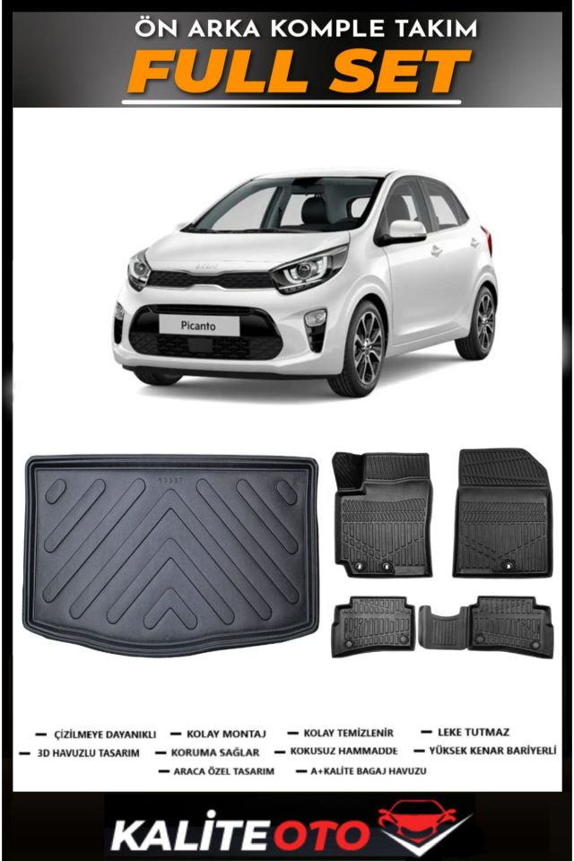 Kia Picanto Bagaj Havuzu+4.5D Havuzlu Paspas Seti 2015 Model