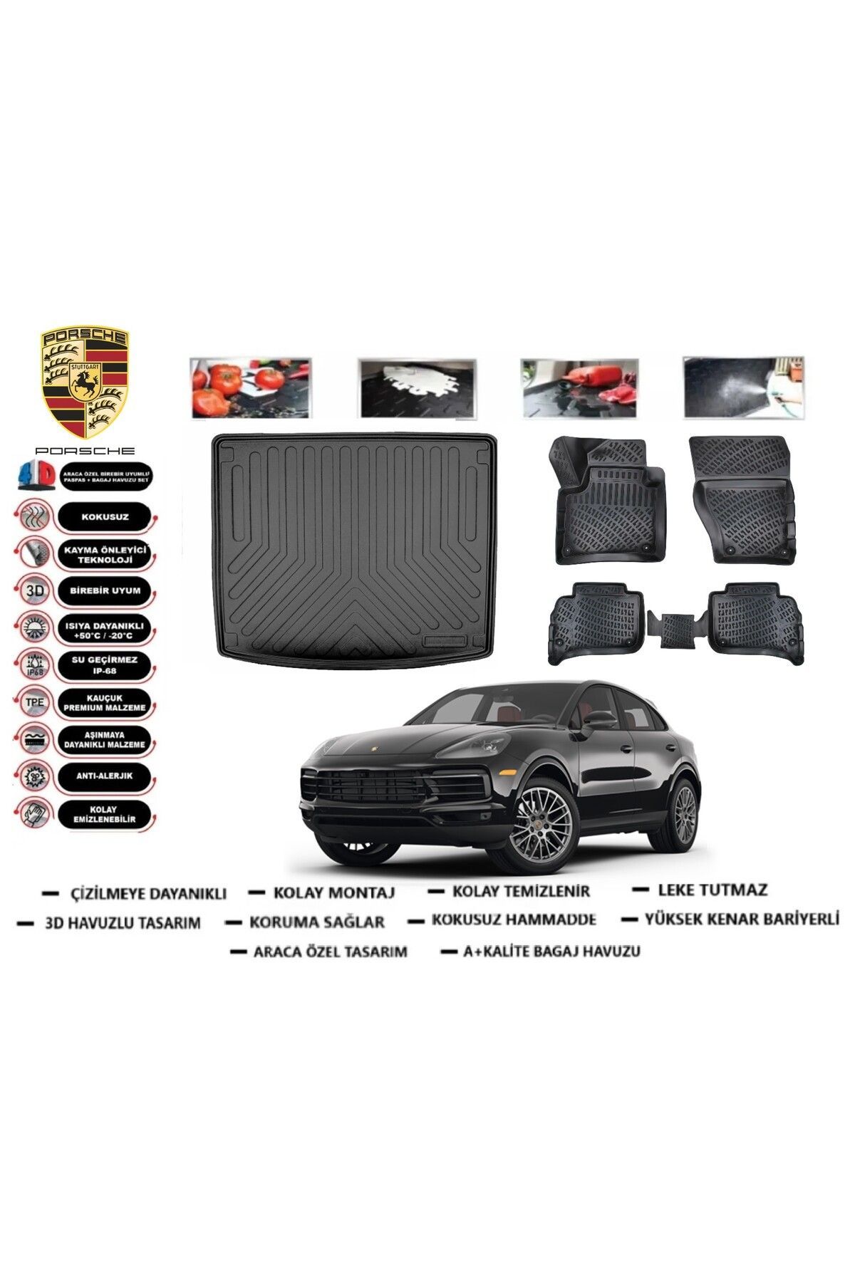 Porsche Cayenne 2019 Model Bagaj Havuzu Araca Özel Paspas Takımı Prrox