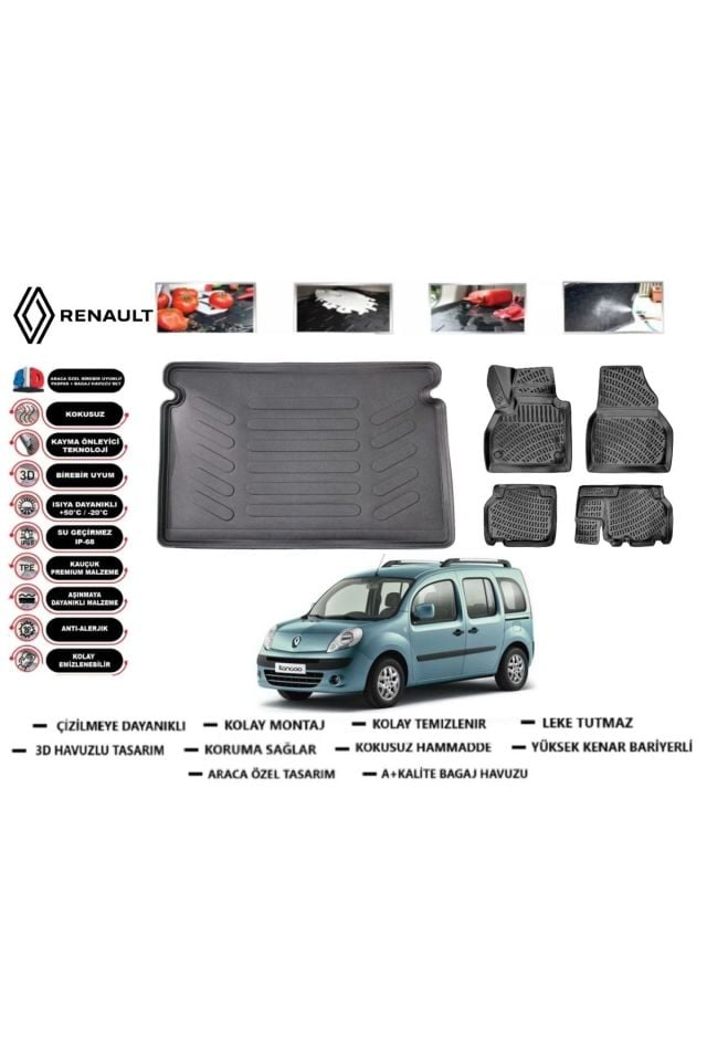 Renault Kangoo 2012 Model Bagaj Havuzu Araca Özel Paspas Takımı Prrox