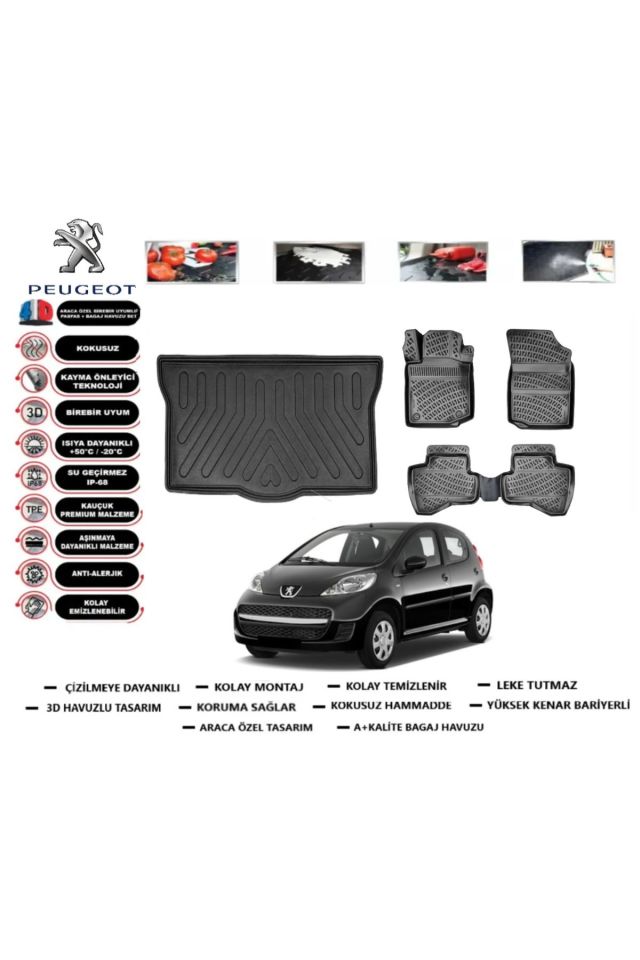 Peugeot 107 2008 Model Bagaj Havuzu Araca Özel Paspas Takımı Prrox
