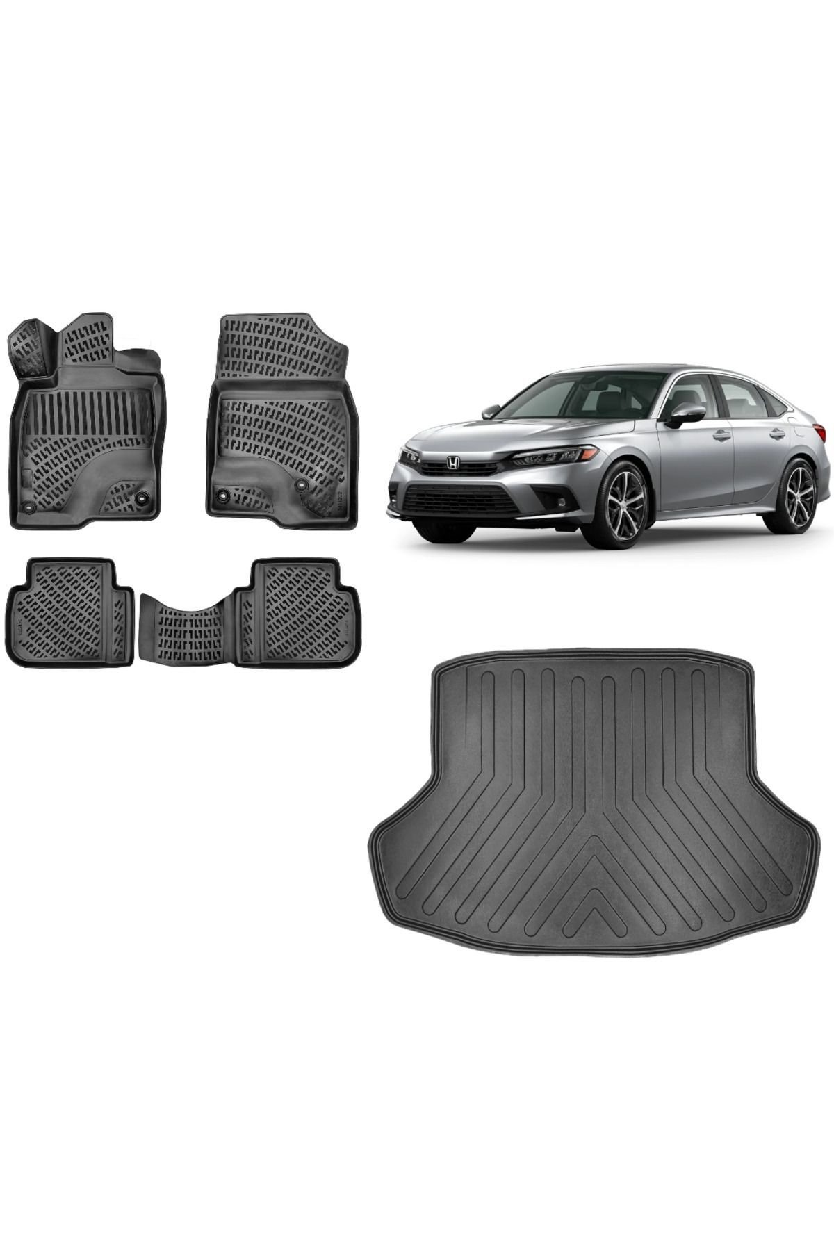 Honda Civic Sedan 2023 Model 3D Bagaj Havuzu+3D Havuzlu Araca Özel Paspas Takımı