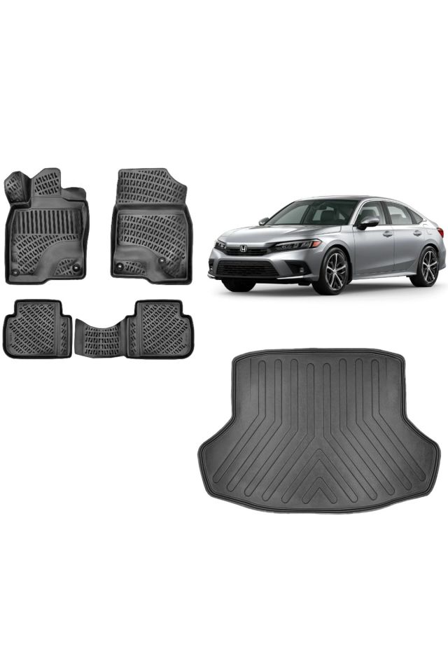 Honda Civic Sedan 2023 Model 3D Bagaj Havuzu+3D Havuzlu Araca Özel Paspas Takımı