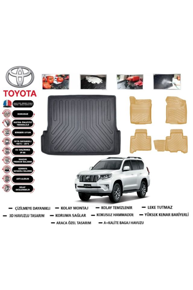 Toyota Land Cruiser Prado J150 2012 Model Bagaj Havuzu+Araca Özel Bej Paspas Takımı Flex
