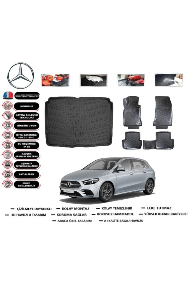 Mercedes B Serisi W247 2021 Model Alt  Bagaj Havuzu Araca Özel Paspas Takımı Flex