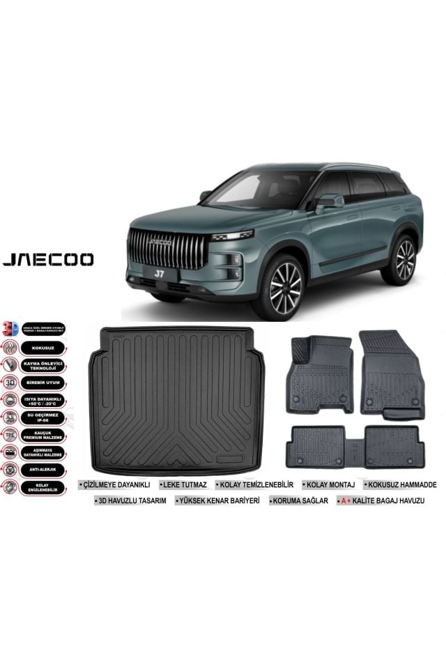 Jaecoo J7 2024 Model İnce Stepneli Bagaj Havuzu Araca Özel Siyah Havuzlu Paspas Takımı Sett