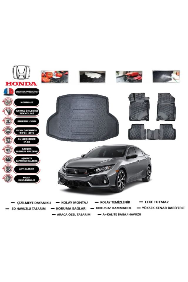 Honda Civic Sedan 2020 Model Bagaj Havuzu Araca Özel Paspas Takımı Prrox