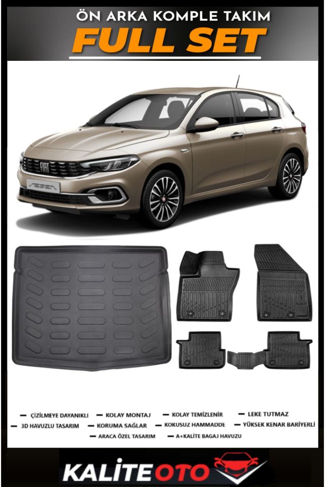 Fiat Egea Hatchback Stepneli Bagaj Havuzu+4.5D Havuzlu Paspas Seti 2016 Model