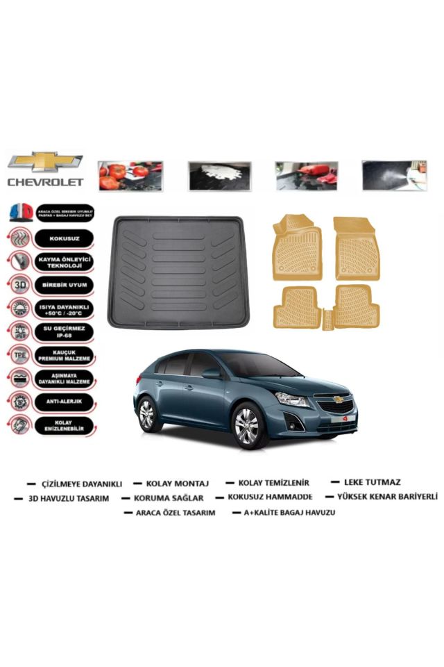 Chevrolet Cruze HB 2018 Model Bagaj Havuzu(paspası)+Araca Özel Bej Paspas Takımı Flex