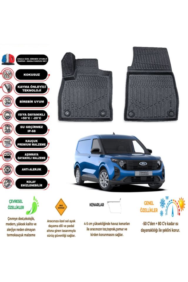 Ford Courier PANELVAN 2024 Sonrası 4D havuzlu Paspas (( 2 parça ))