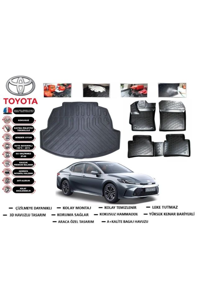Toyota Camry 2019 Model Hybrit Bagaj Havuzu Araca Özel Paspas Takımı Prrox