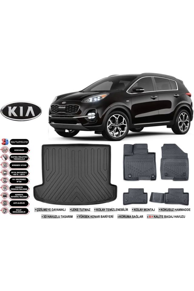 Kia Sportage 2018 Model Bagaj Havuzu Araca Özel Siyah Havuzlu Paspas Takımı Sett