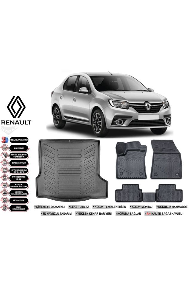 Renault Symbol  2017 Model Bagaj Havuzu Araca Özel Siyah Havuzlu Paspas Takımı Sett