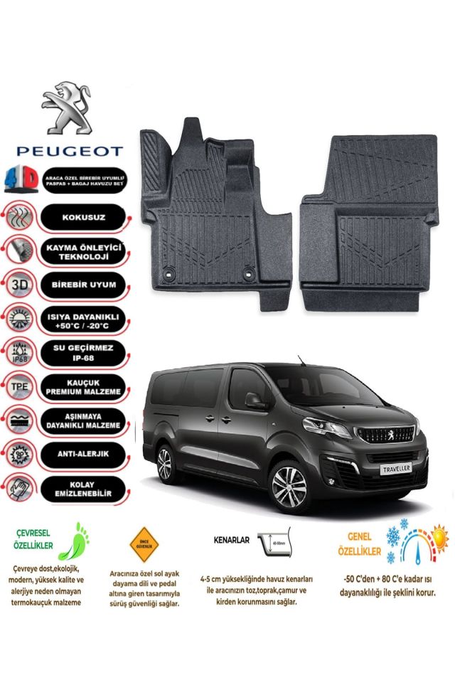 Peugeot Expert Traveller 2017 Model 4D Araca Özel Havuzlu Paspas Takımı