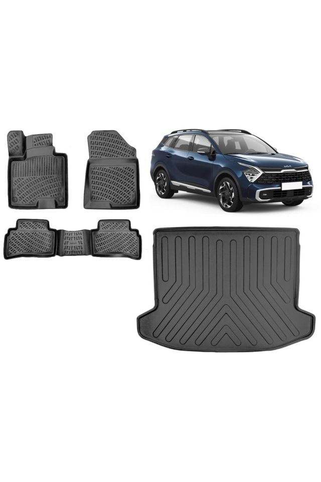 Kia Sportage R 2023 Model 3D Bagaj Havuzu+3D Havuzlu Araca Özel Paspas Takımı
