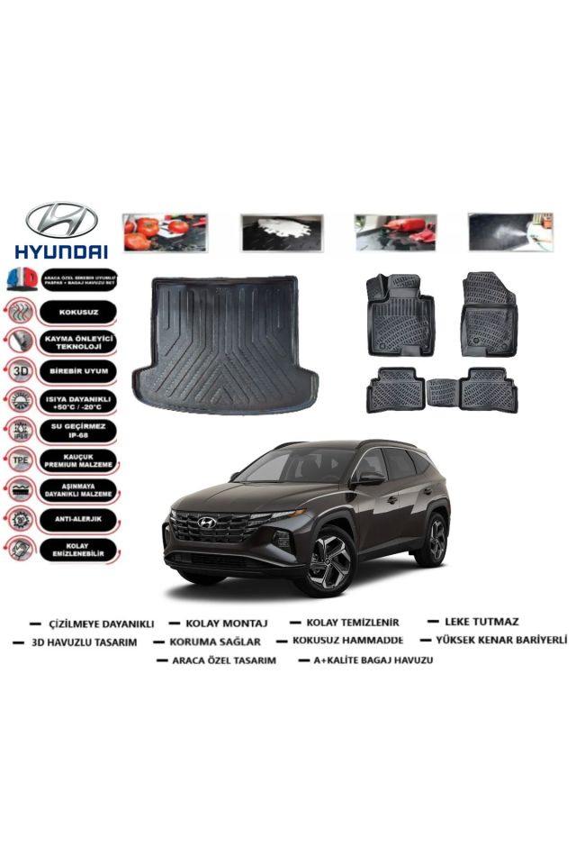 Hyundai Tucson Elite Plus 2023 Model Bagaj Havuzu Araca Özel Paspas Takımı Prrox