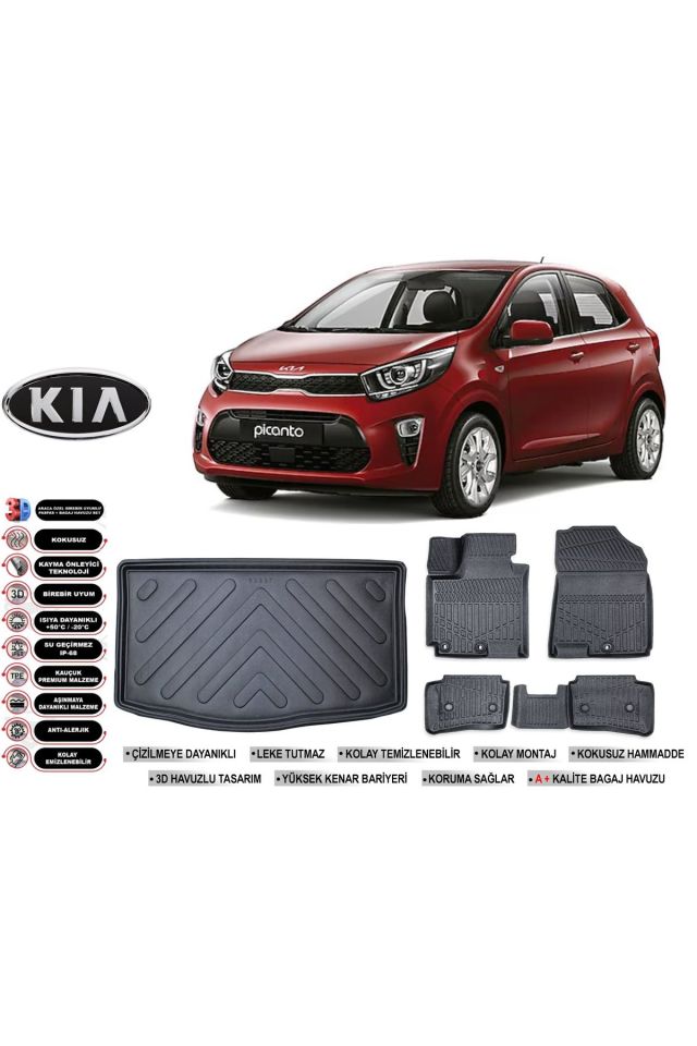 Kia Picanto 2014 Model Bagaj Havuzu Araca Özel Siyah Havuzlu Paspas Takımı Sett