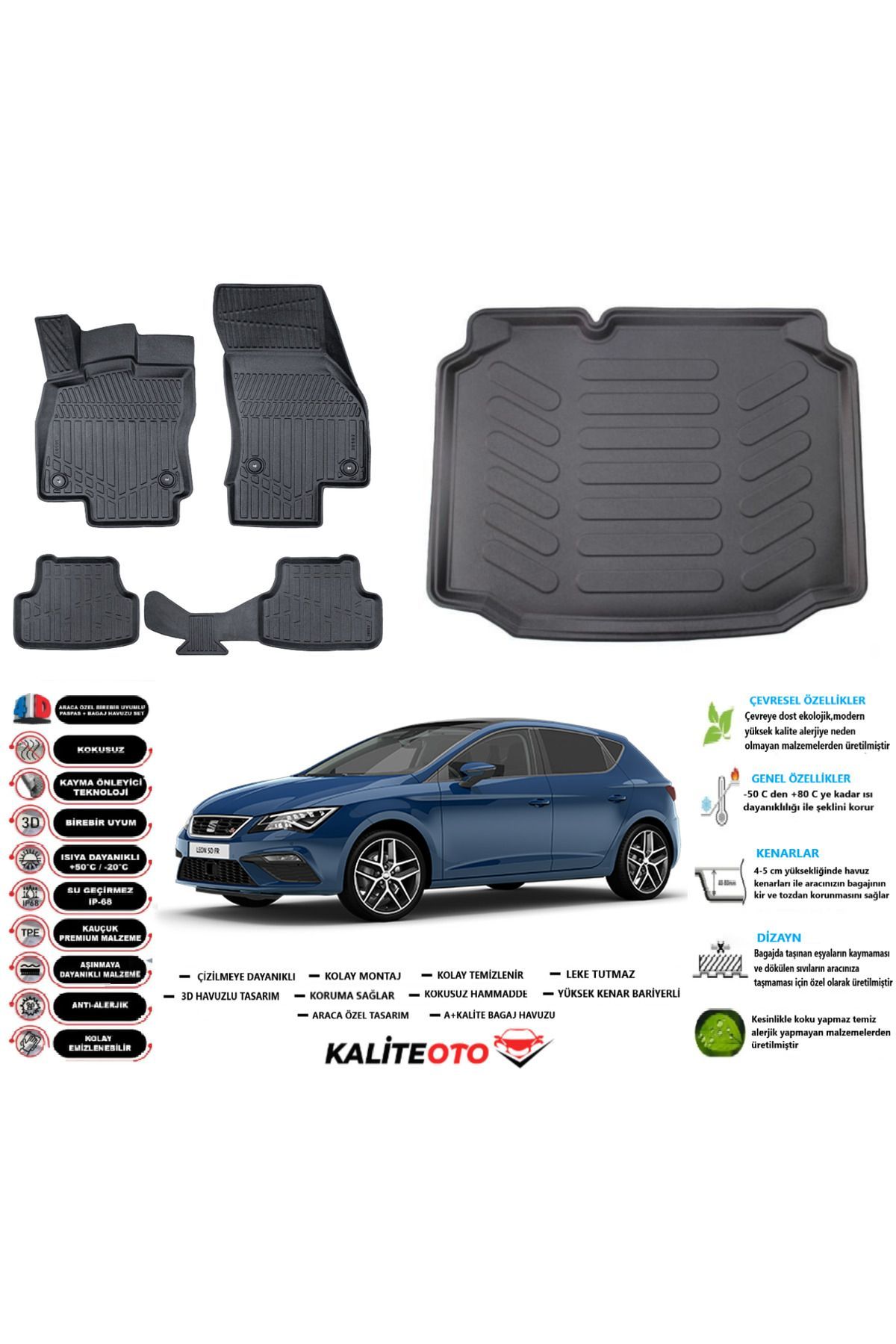 Seat Leon 2017 Model Esnek Bagaj Havuzu Araca Özel Siyah Paspas Takımı