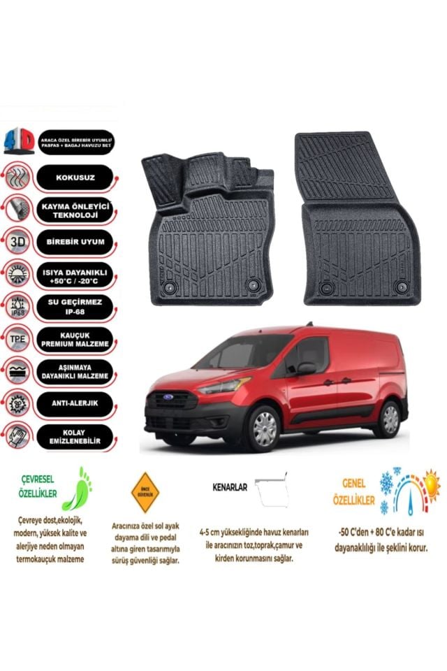 Ford Connect 2022 Sonrası 4D Havuzlu Paspas (2 parça)