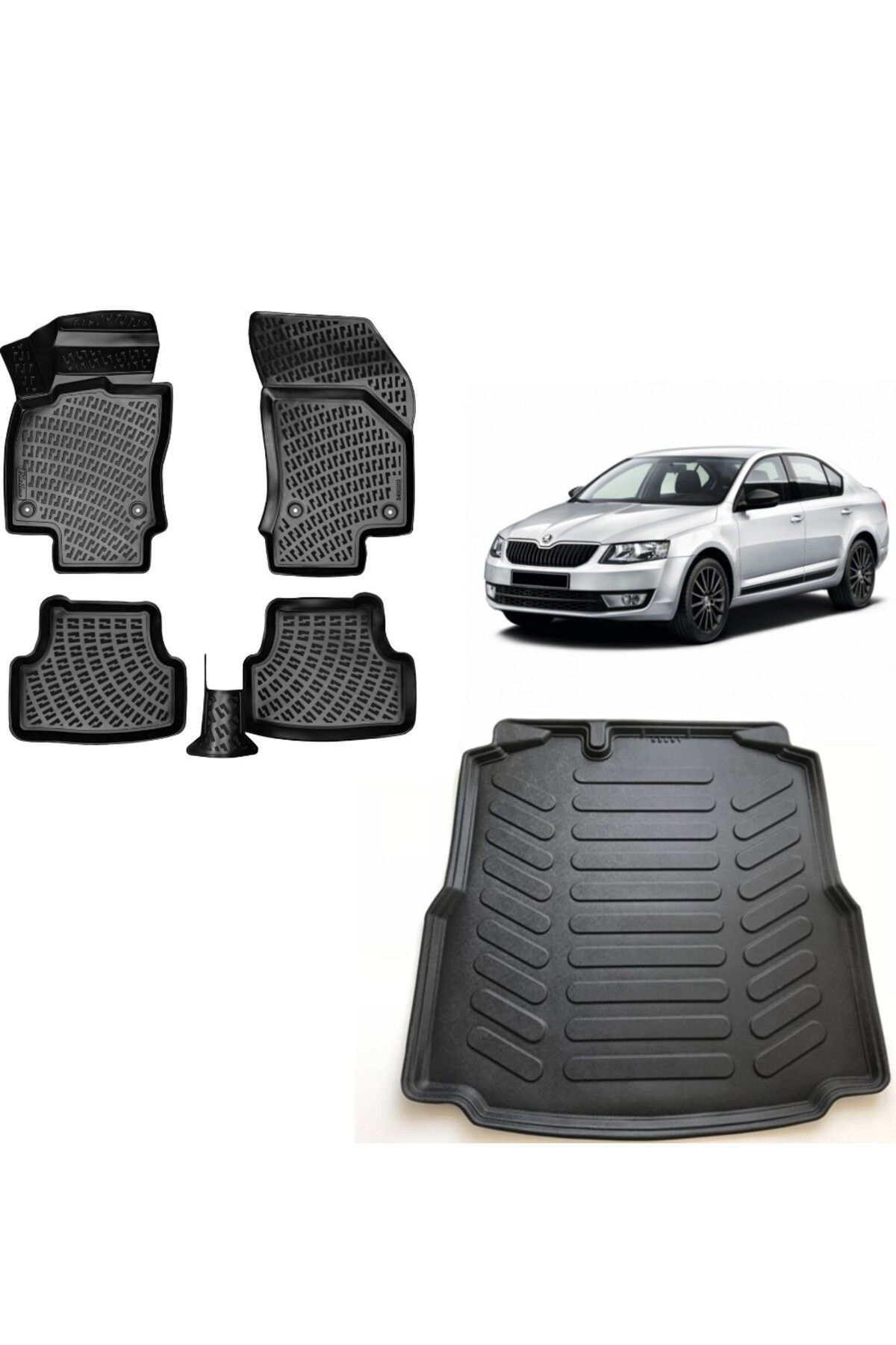 Skoda Octavia 2015 Model 3D Bagaj Havuzu+3D Havuzlu Araca Özel Paspas Takımı