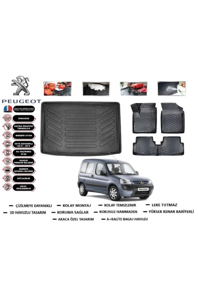 Peugeot Parter 2004 Model Bagaj Havuzu Araca Özel Paspas Takımı Prrox