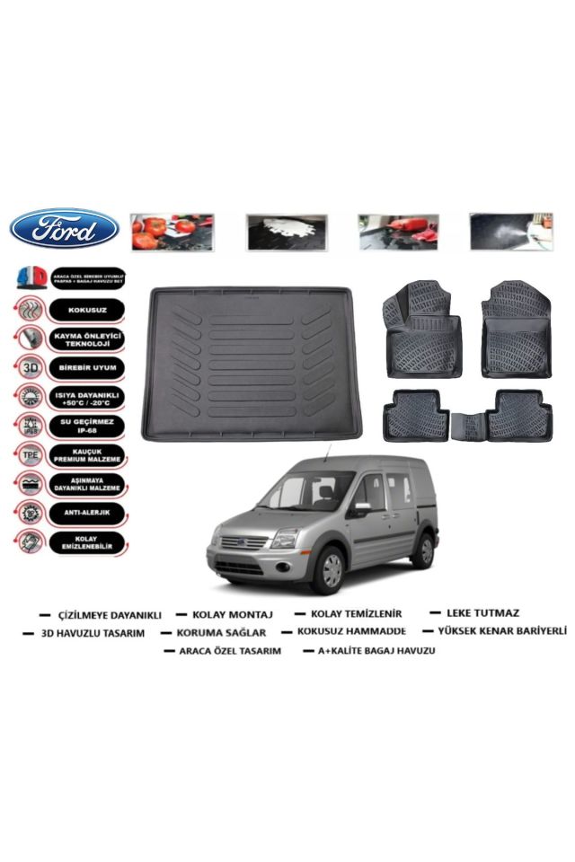 Ford Connect 2005 Model Cepsiz Bagaj Havuzu Araca Özel Paspas Takımı Prrox