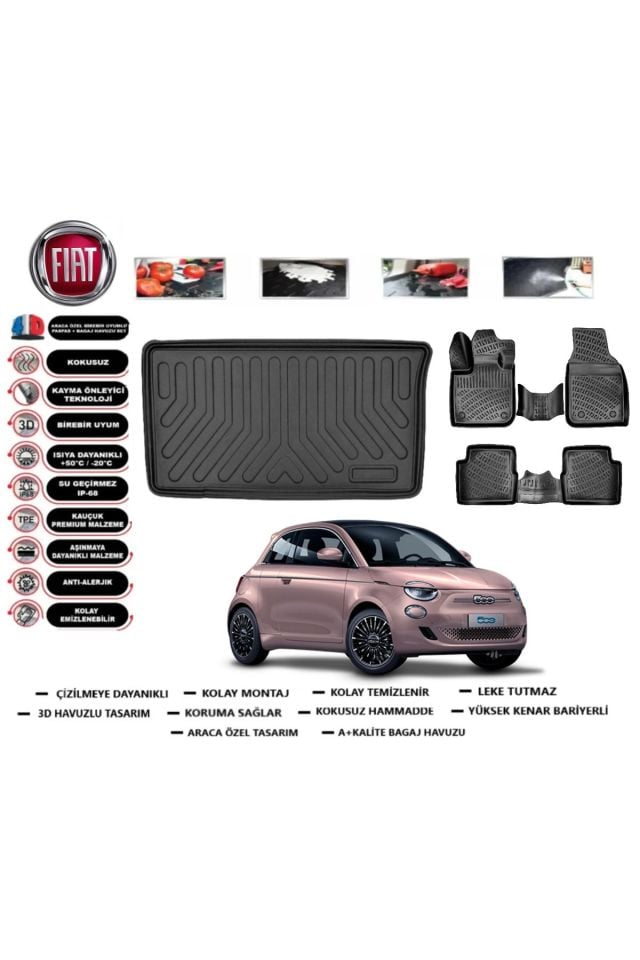 Fiat 500 E (Elektrikli ) 2025 Model Bagaj Havuzu Araca Özel Paspas Takımı Prrox