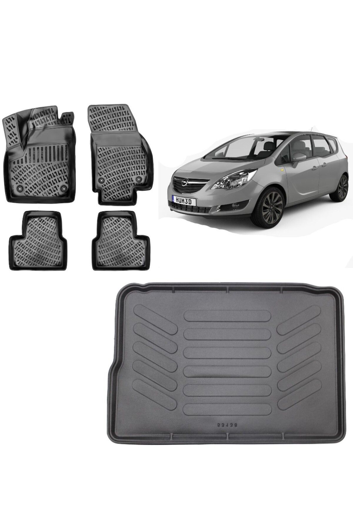 Opel Meriva B 2012 Model 3D Bagaj Havuzu+3D Havuzlu Araca Özel Paspas Takımı
