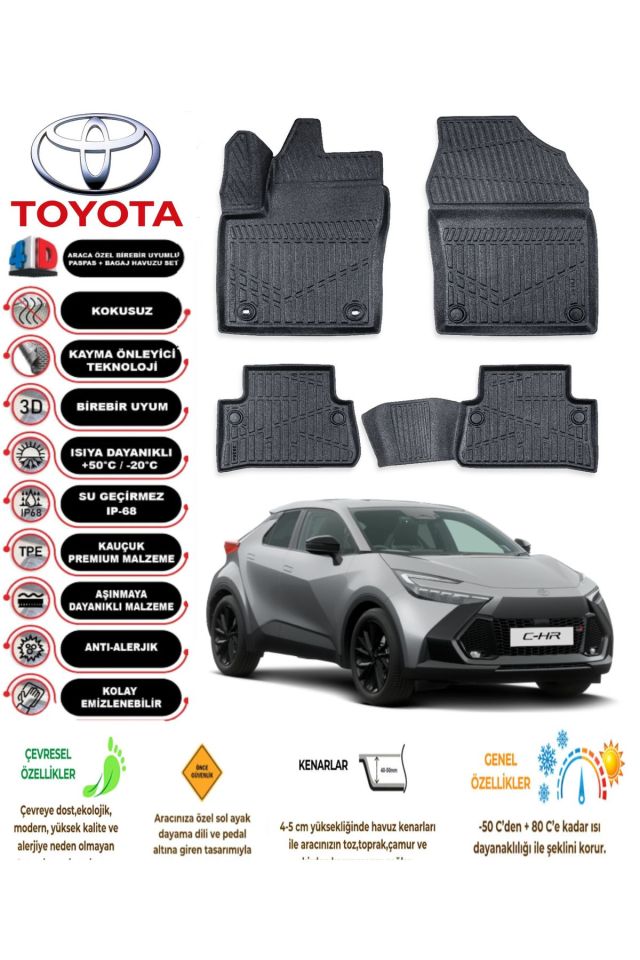 Toyota C-HR 2023 Sonrası 4D Araca Özel Havuzlu Kokusuz Paspas Takımıı