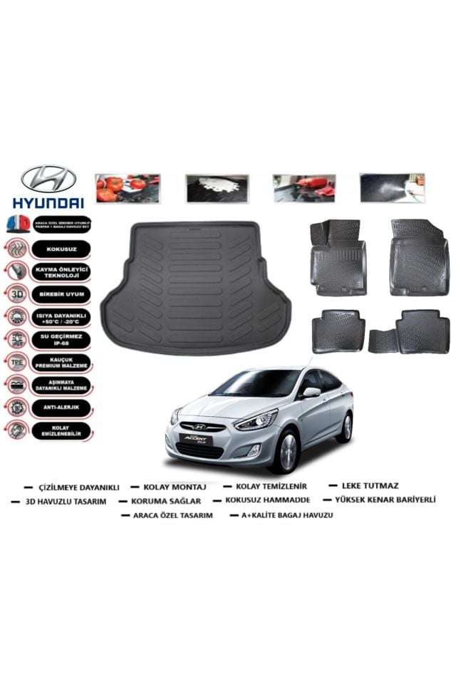 Hyundai Accent Blue 2013 Model Bagaj Havuzu Araca Özel Paspas Takımı Flex