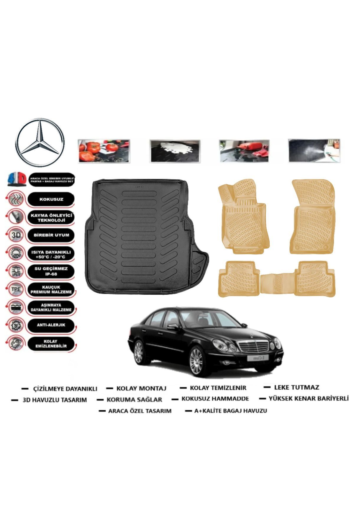 Mercedes E serisi W211 2006 Model Bagaj Havuzu+Araca Özel Bej Paspas Takımı Flex