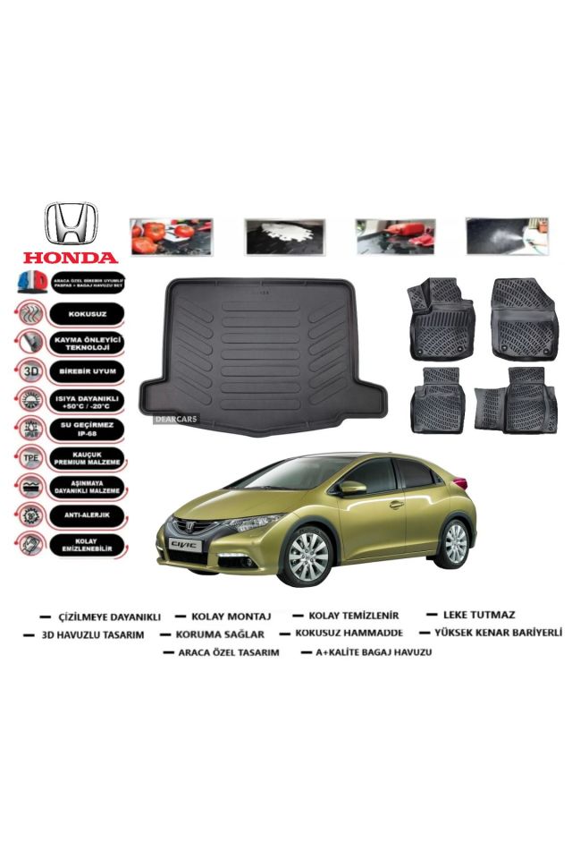 Honda Civic HB 2015 Model Bagaj Havuzu Araca Özel Paspas Takımı Prrox