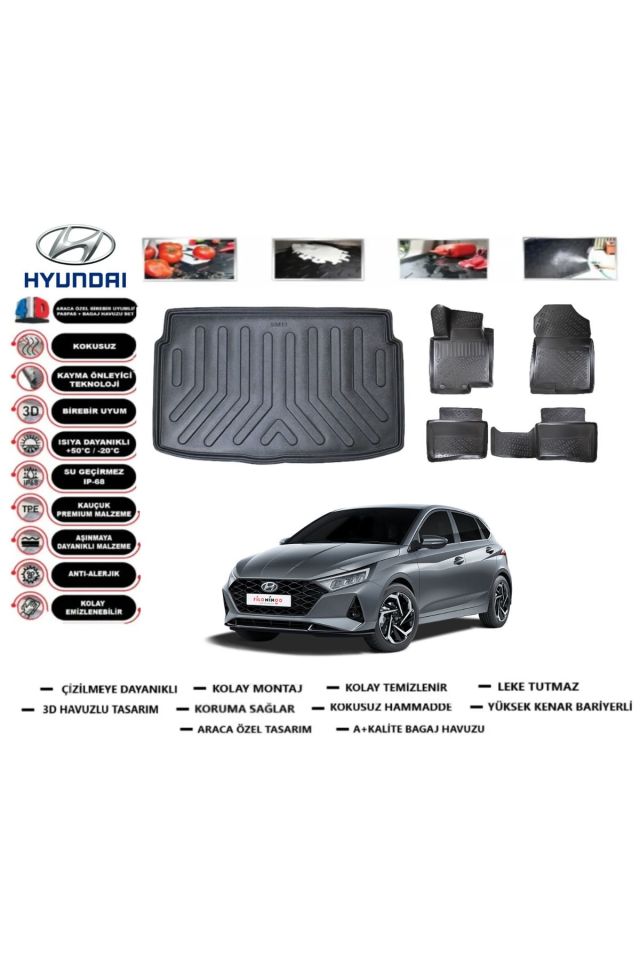Hyundai i20 Jump Style 2024 Model Bagaj Havuzu Araca Özel Paspas Takımı Flex