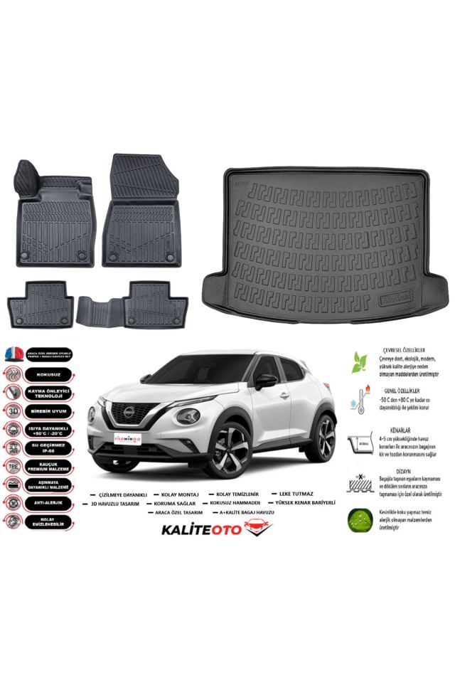 Nisan Juke 2024 Model Üst Esnek Bagaj Havuzu Paspası Araca Özel Siyah Kokusuz Paspas Takımı