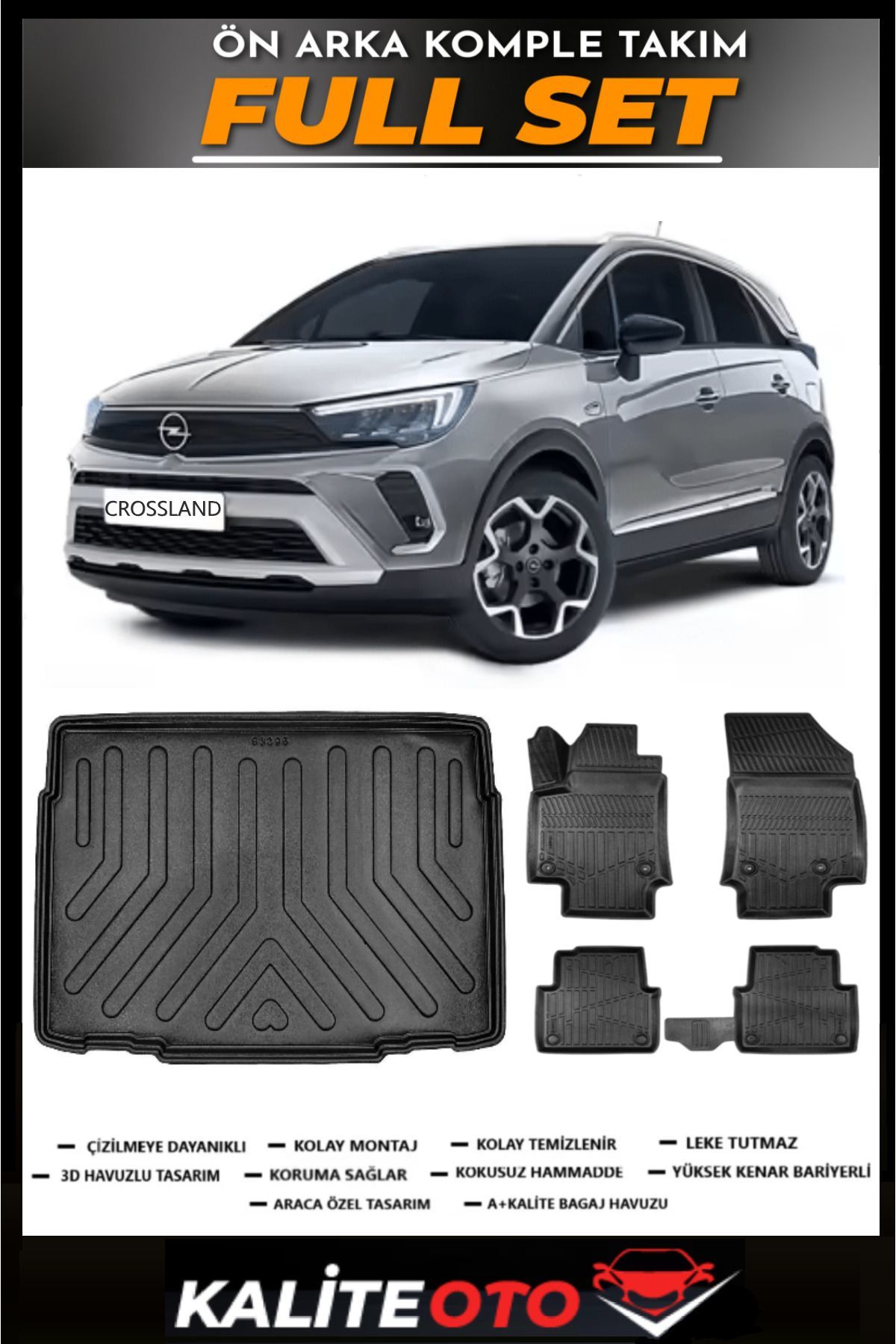 Opel Crossland Alt Bagaj Havuzu+4.5D Havuzlu Paspas Seti 2022 Model