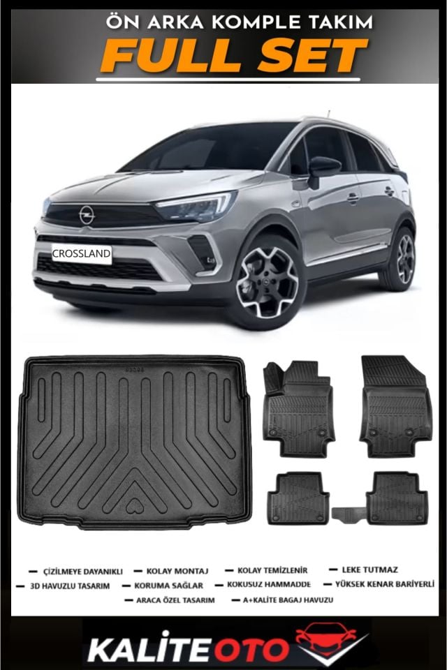 Opel Crossland Alt Bagaj Havuzu+4.5D Havuzlu Paspas Seti 2022 Model