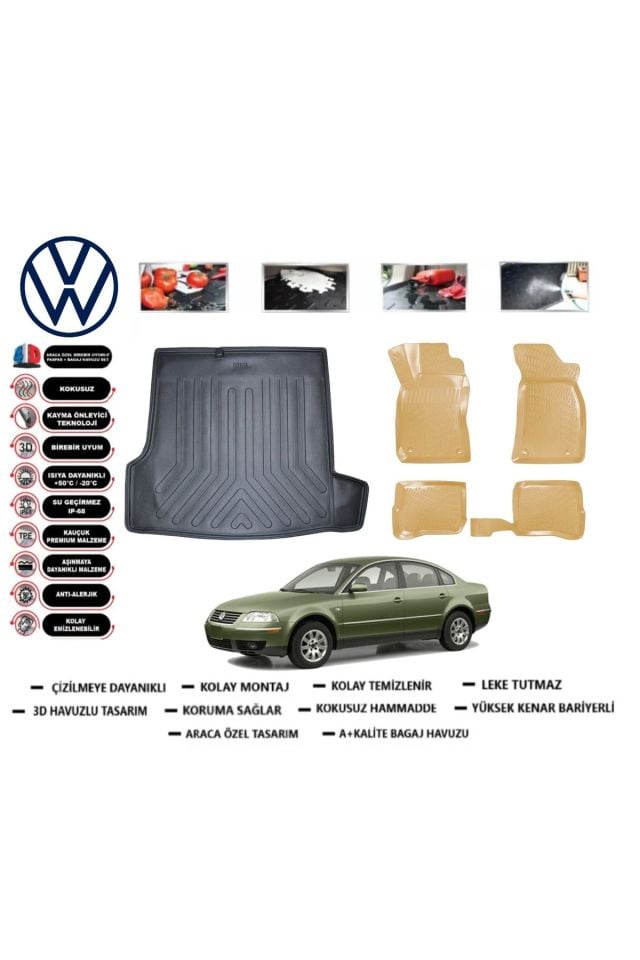Passat B5 1997-2005 Bagaj Havuzu+Araca Özel Bej Paspas Takımı