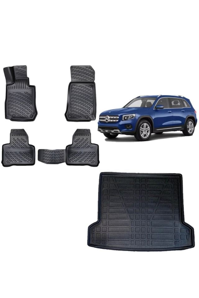 Mercedes GLB 2023 Model 3D ÜST KADEME Bagaj Havuzu+3D Havuzlu Araca Özel Paspas Takımı