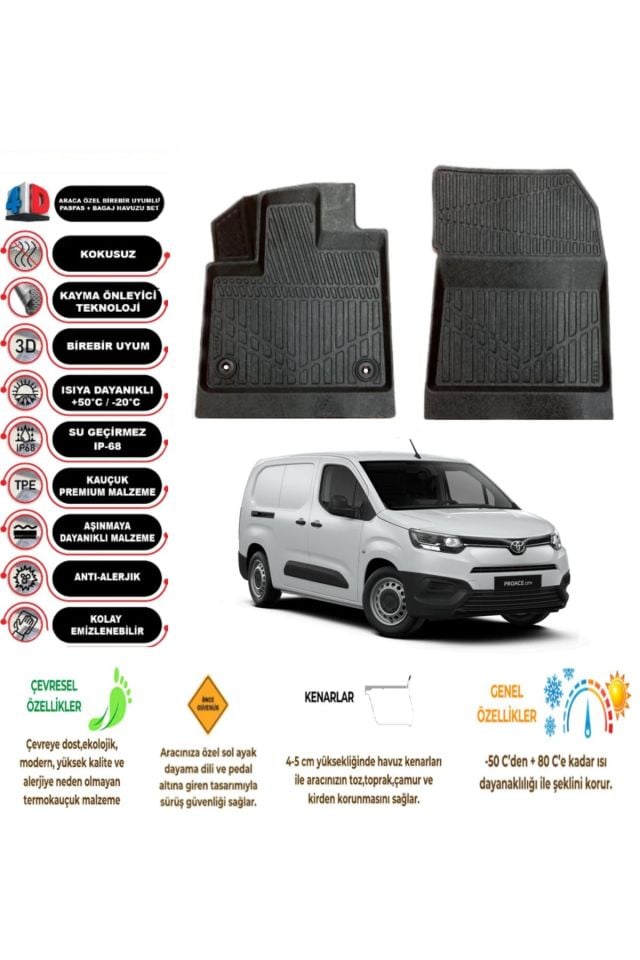 Toyota Proace City Panelvan 2019 Sonrası 4D Havuzlu Paspas (( 2 parça ))