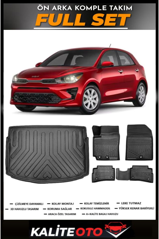 Kia Rio Hatchback Bagaj Havuzu+4.5D Havuzlu Paspas Seti 2024 Model