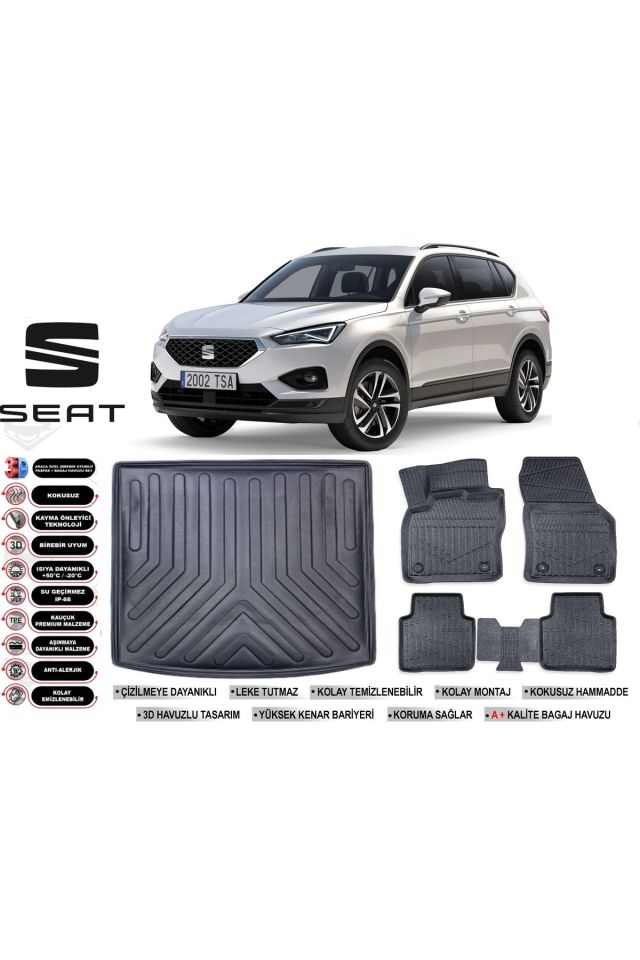 Seat Taracco 2024 Model 5 Koltuk Bagaj Havuzu Araca Özel Siyah Havuzlu Paspas Takımı Sett