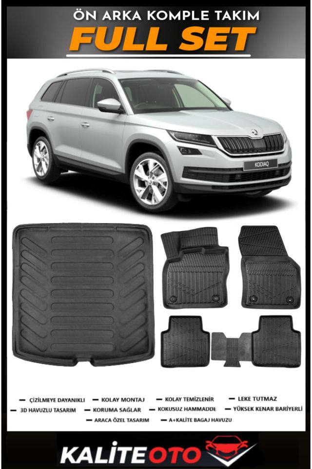 Skoda Kodiaq Bagaj Havuzu+4.5D Havuzlu Paspas Seti 2016 Model