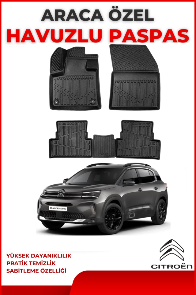 Citroen C5 Aircross 2017 Sonrası 4D Araca Özel Havuzlu Kokusuz Paspas Takımıı