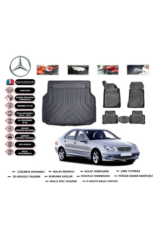 Mercedes C Serisi W203 2001 Model Bagaj Havuzu Araca Özel Paspas Takımı Flex