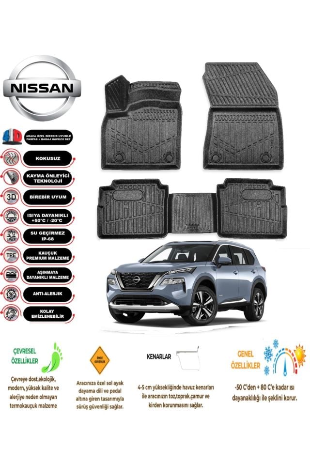Nissan X-Trail E Power 2022 Sonrası 4D Araca Özel Havuzlu Kokusuz Paspas Takımı