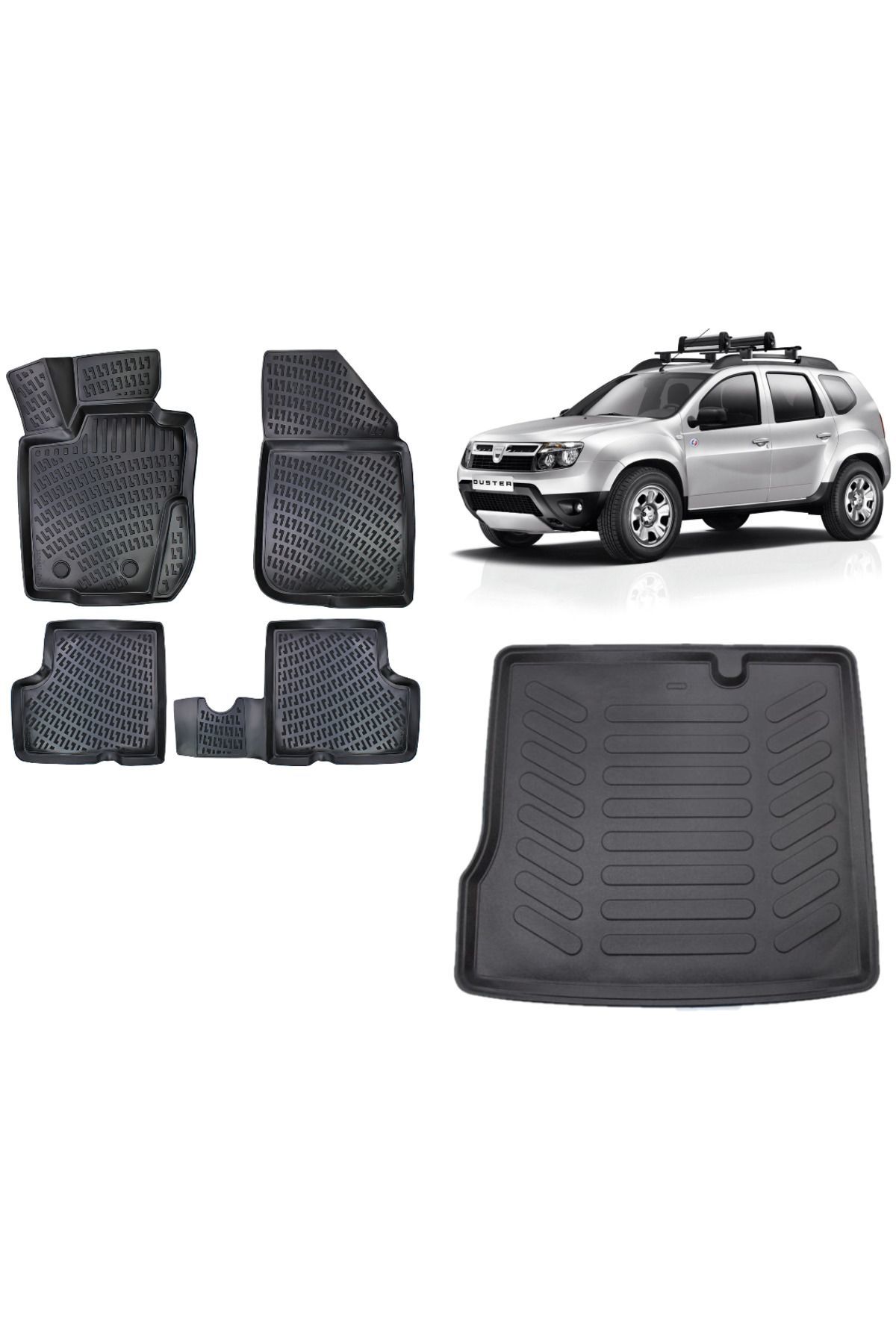 Dacia Duster 2WD 2009 Model 3D Bagaj Havuzu+3D Havuzlu Araca Özel Paspas Takımı