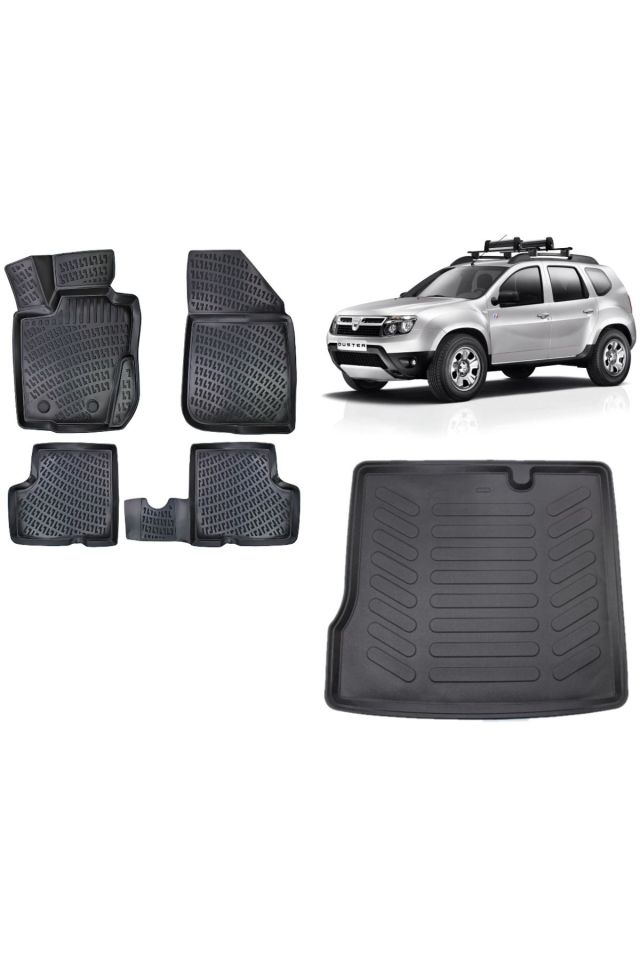Dacia Duster 2WD 2009 Model 3D Bagaj Havuzu+3D Havuzlu Araca Özel Paspas Takımı