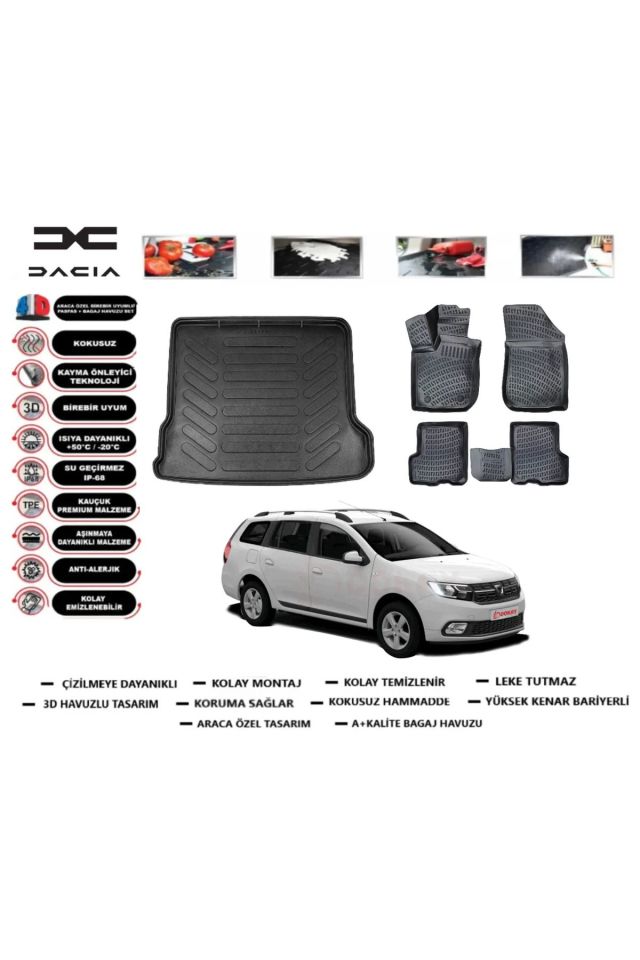 Dacia Logan MCV 2008 Model Bagaj Havuzu Araca Özel Paspas Takımı Prrox